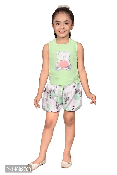 Fabulous Green Cotton Blend Embellished Top With Bottom For Girls-thumb0
