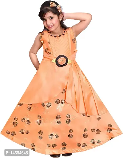Fabulous Peach Silk Blend  Fit And Flare Dress For Girls-thumb0