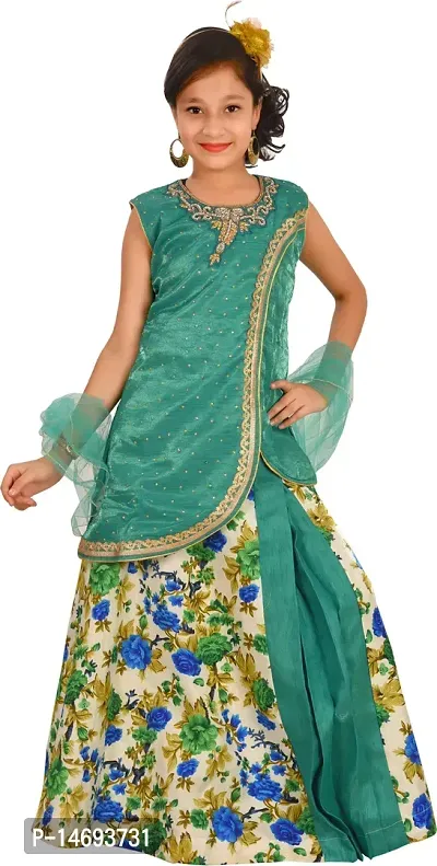 Alluring Green Silk Blend  Lehenga Cholis For Girls