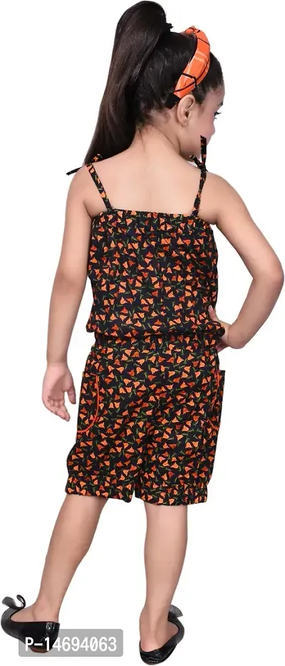 Fabulous Orange Cotton Blend  Capri Jumpsuit For Girls-thumb2