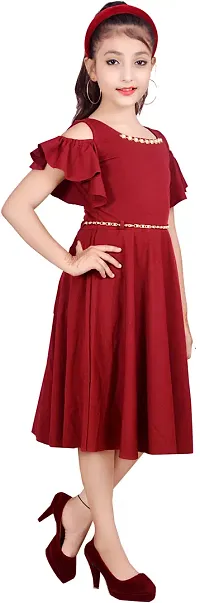 Fabulous Maroon Cotton Blend  Frocks For Girls-thumb1