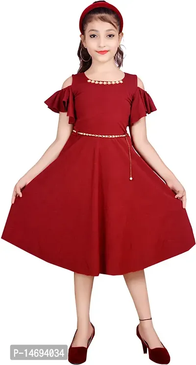 Fabulous Maroon Cotton Blend  Frocks For Girls-thumb0