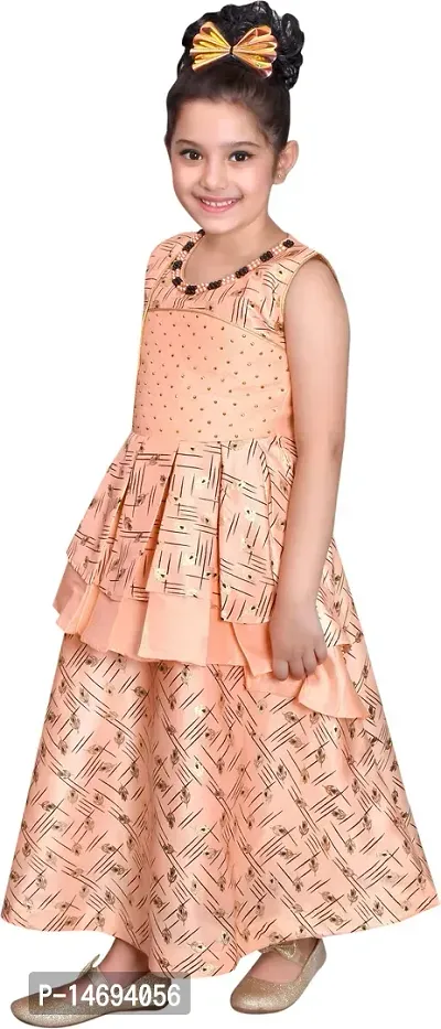 Fabulous Peach Silk Blend  Fit And Flare Dress For Girls-thumb3