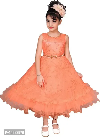 Fabulous Peach Net  Fit And Flare Dress For Girls-thumb0