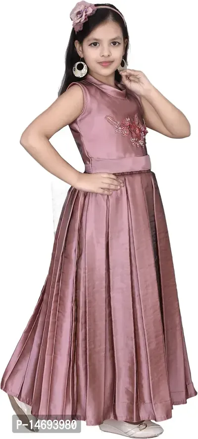 Fabulous Peach Silk Blend  Fit And Flare Dress For Girls-thumb2