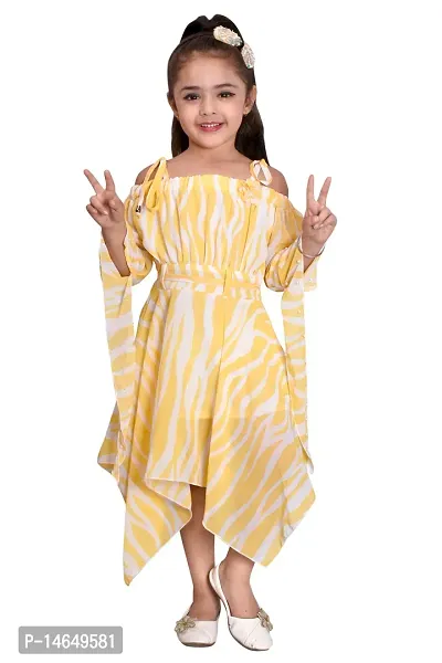 Girls Casual Yellow Zebra Print Midi Dress
