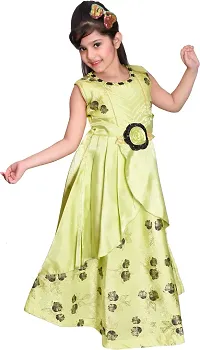 Fabulous Green Silk Blend  Fit And Flare Dress For Girls-thumb3