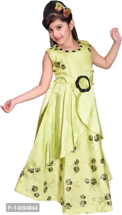 Fabulous Green Silk Blend  Fit And Flare Dress For Girls-thumb4