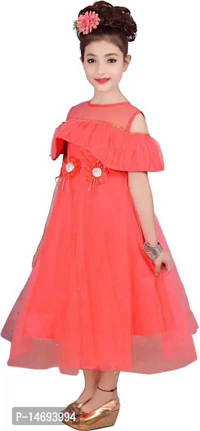 Fabulous Peach Net  Frocks For Girls-thumb2