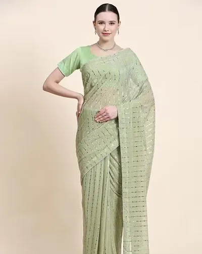 Beautiful Lycra Self Pattern Women Saree with Blouse piece