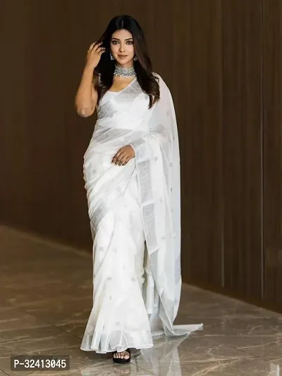 Stylish White Crepe Printed Saree with Blouse piece For Women-thumb0