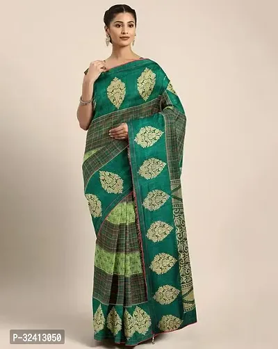 Stylish Green Crepe Printed Saree with Blouse piece For Women-thumb0