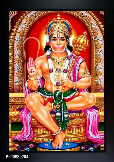 CrowdHall Hanuman JI Photo Frame Bajrangbali Photo Frame Digital Reprint 13 5 inch x 10 inch Painting With Frame