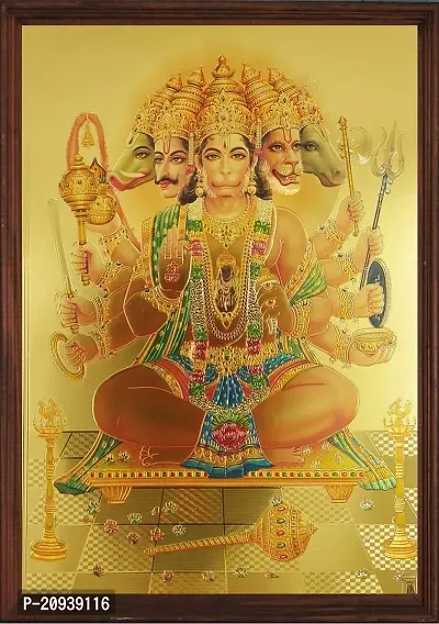 SAI BALAJI ACRALICS Panchmukhi Hanuman photo with frame Digital Reprint 13 25 inch x 8 25 inch Painting With Frame