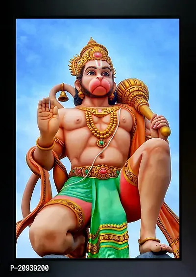 CrowdHall Hanuman JI Photo Frame Bajrangbali Photo Frame Digital Reprint 13 5 inch x 10 inch Painting With Frame