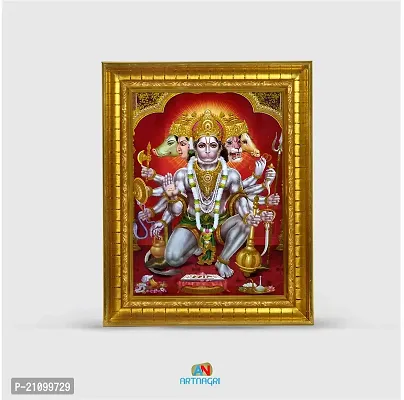 Art Nagri Panchmukhi Hanuman Ji Religious Wood Photoframe With Glossy Resincoated For Poja Religious Frame