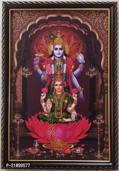 Sujarta Bhagwan Vishnu Lakshmi Photo Medium Size 13 9 Inch Vinyl Print 6 Mm Board Religious Frame-thumb0