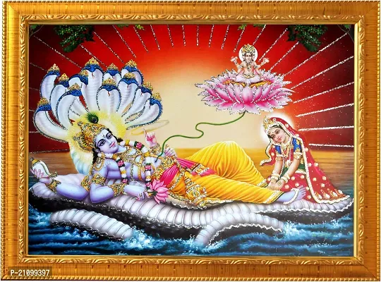Sunframing Vishnu Laxmi Ji Photo Frame With Laminated Sheet Size 9X11 Inch Religious Frame