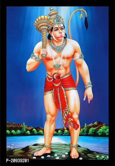 IVOKE Beautiful Decorative Hanuman Ji Art Wall Decor Painting Digital Reprint 18 inch x 12 inch Painting With Frame