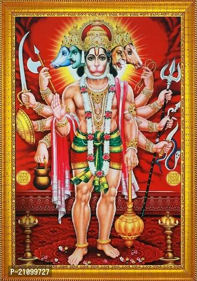 Jog Craft Panchmukhi Hanuman Photo Panchmukhi Balaji Photo Frame Religious Frame-thumb0
