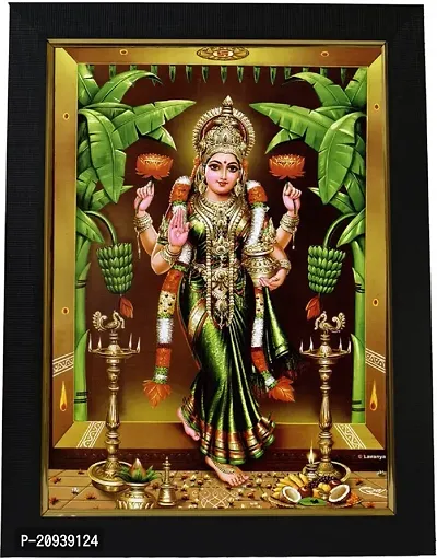 SAI BALAJI ACRALICS Dhanalakshmi with wooden Photo frame 8 Inch x 12 Inch Digital Reprint 14 inch x 10 inch Painting With Frame-thumb0