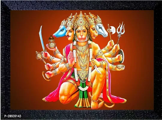 ER HANDICRAFT PANCHMUKHI HANUMAN JI PHOTO WITH FRAME Digital Reprint 10 inch x 13 inch Painting With Frame