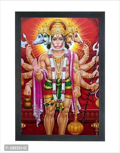 Chitransh Gifts Panchmukhi Hanuman ji wall Mounted Photo painting Digital Reprint 14 inch x 20 inch Painting With Frame