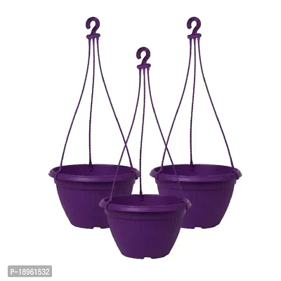 HARSHDEEP-Bello-Hanging Plastic Planters For Home Balcony Terrace Decor 9.8 Inch Set Of 3 (Purple)