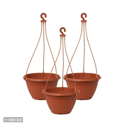 HARSHDEEP-Bello-Hanging Plastic Flower Pots For Home Balcony Terrace Decor 9.8 Inch Set Of 3 (Terracotta)