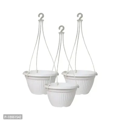 HARSHDEEP-Bello-Hanging Flower Pots, Planters For Home Balcony Terrace D3ecor 9.8 Inch Set Of 3(White)