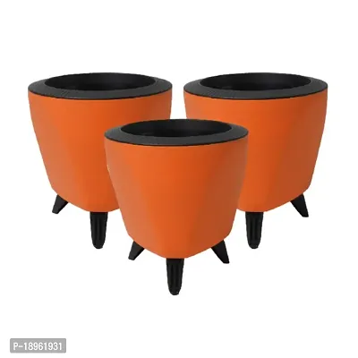Lagos-Self Watering Planters, Flower Pots For Indoor Plants, Home Office Table Top Decor 5.1 Inch Set Of 3 (Orange)-thumb0