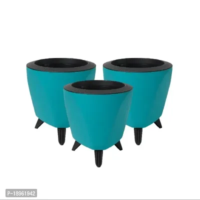 Lagos-Self Watering Planters, Flower Pots For Indoor Plants, Home Office Table Top Decor 5.1 Inch Set Of 3 (Teal)