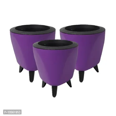 Lagos-Self Watering Planters, Flower Pots For Indoor Plants, Home Office Table Top Decor 5.1 Inch Set Of 3 (Purple)-thumb0