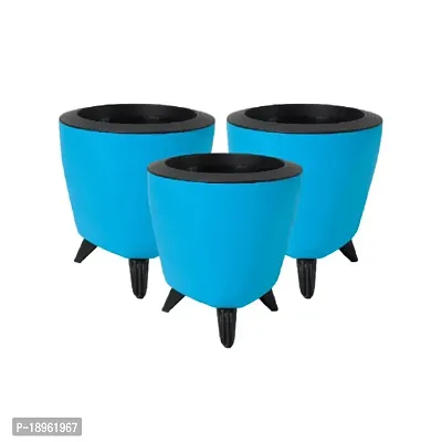 Lagos-Self Watering Planters, Flower Pots For Indoor Plants, Home Office Table Top Decor 5.1 Inch Set Of 3 (Blue)-thumb0