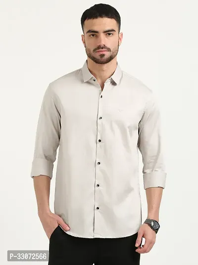 Stylish Beige Cotton Long Sleeves Casual Shirts For Men-thumb0