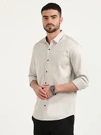 Stylish Beige Cotton Long Sleeves Casual Shirts For Men-thumb2