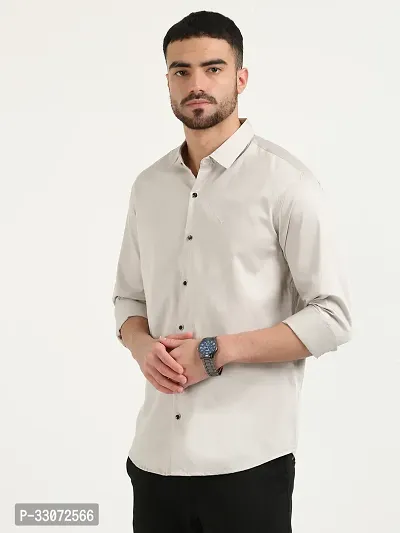 Stylish Beige Cotton Long Sleeves Casual Shirts For Men-thumb3