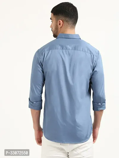 Stylish Blue Cotton Long Sleeves Casual Shirts For Men-thumb2