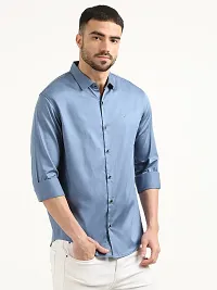 Stylish Blue Cotton Long Sleeves Casual Shirts For Men-thumb2