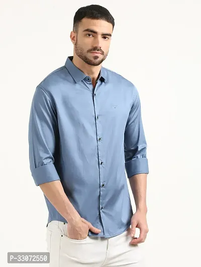 Stylish Blue Cotton Long Sleeves Casual Shirts For Men-thumb3