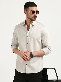 Stylish Beige Cotton Long Sleeves Casual Shirts For Men-thumb4