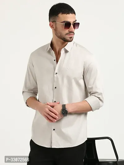 Stylish Beige Cotton Long Sleeves Casual Shirts For Men-thumb5