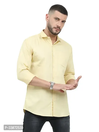 Stylish Yellow Cotton Long Sleeves Casual Shirts For Men-thumb0