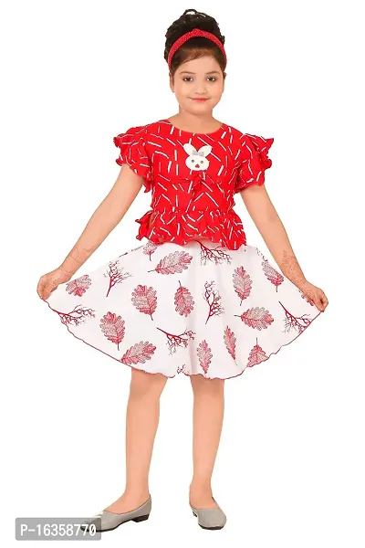 Red Attractive Floral Printed GirlsTop and Skirt-thumb0