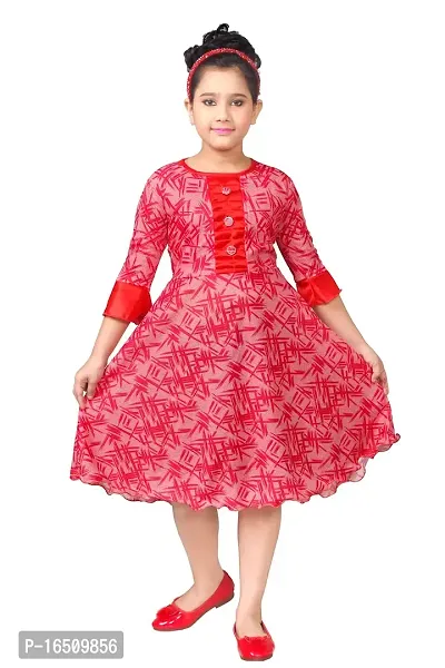 Red Attractive Floral Printed Girls Frock