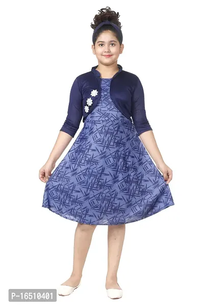 Blue Designed Girls Frock With Jacket-thumb0