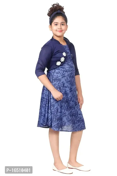 Blue Designed Girls Frock With Jacket-thumb3