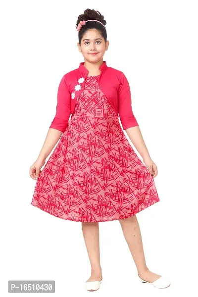 Pink Attractive Printed Girls Frock With Jacket-thumb0