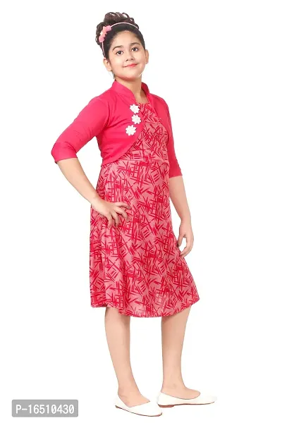 Pink Attractive Printed Girls Frock With Jacket-thumb3