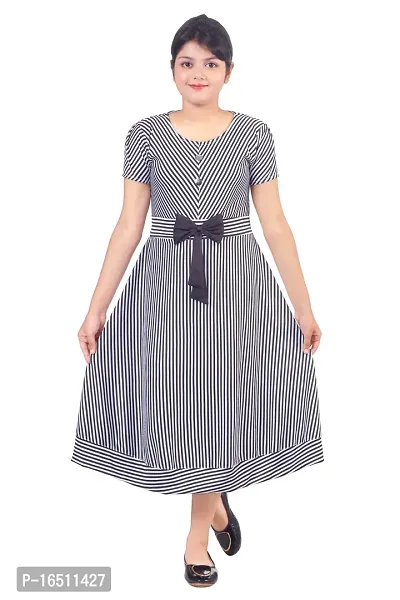 Black  White V-Striped Elegant Designed Girls Long Frock-thumb0